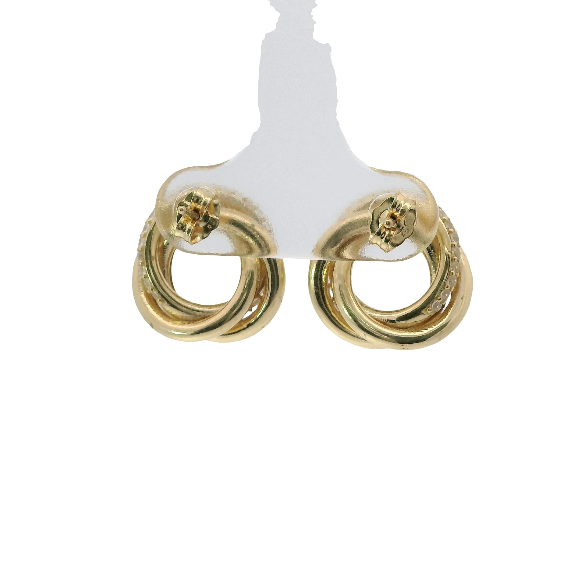 Solid 14K Yellow Gold Stud Earrings, Set with Cubic Zirconia (CZ), Made To Order., view 4