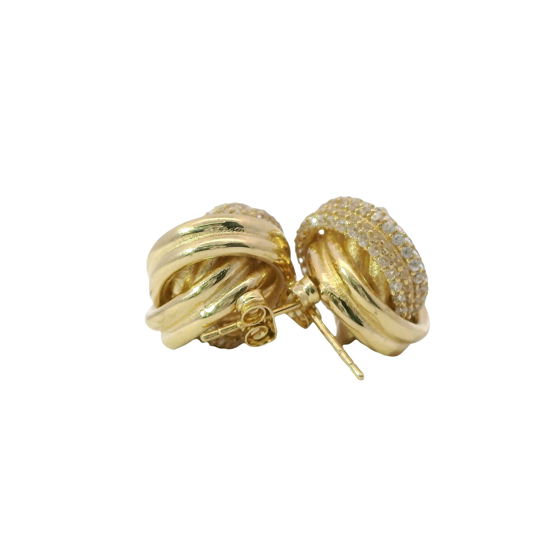 Solid 14K Yellow Gold Stud Earrings, Set with Cubic Zirconia (CZ), Made To Order., view 4