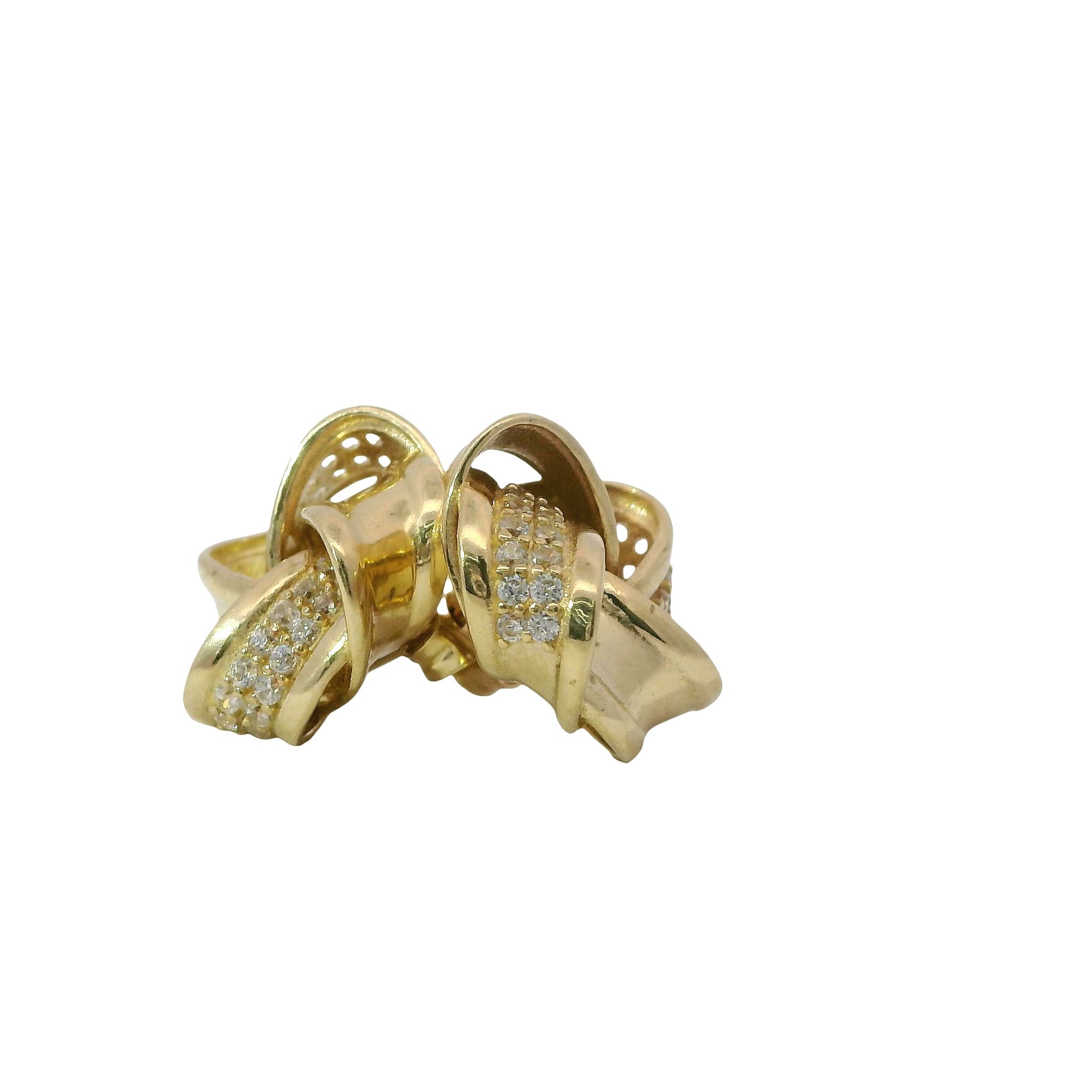 Solid 14K Yellow Gold Stud Earrings, Set with Cubic Zirconia (CZ), Made To Order., view 3