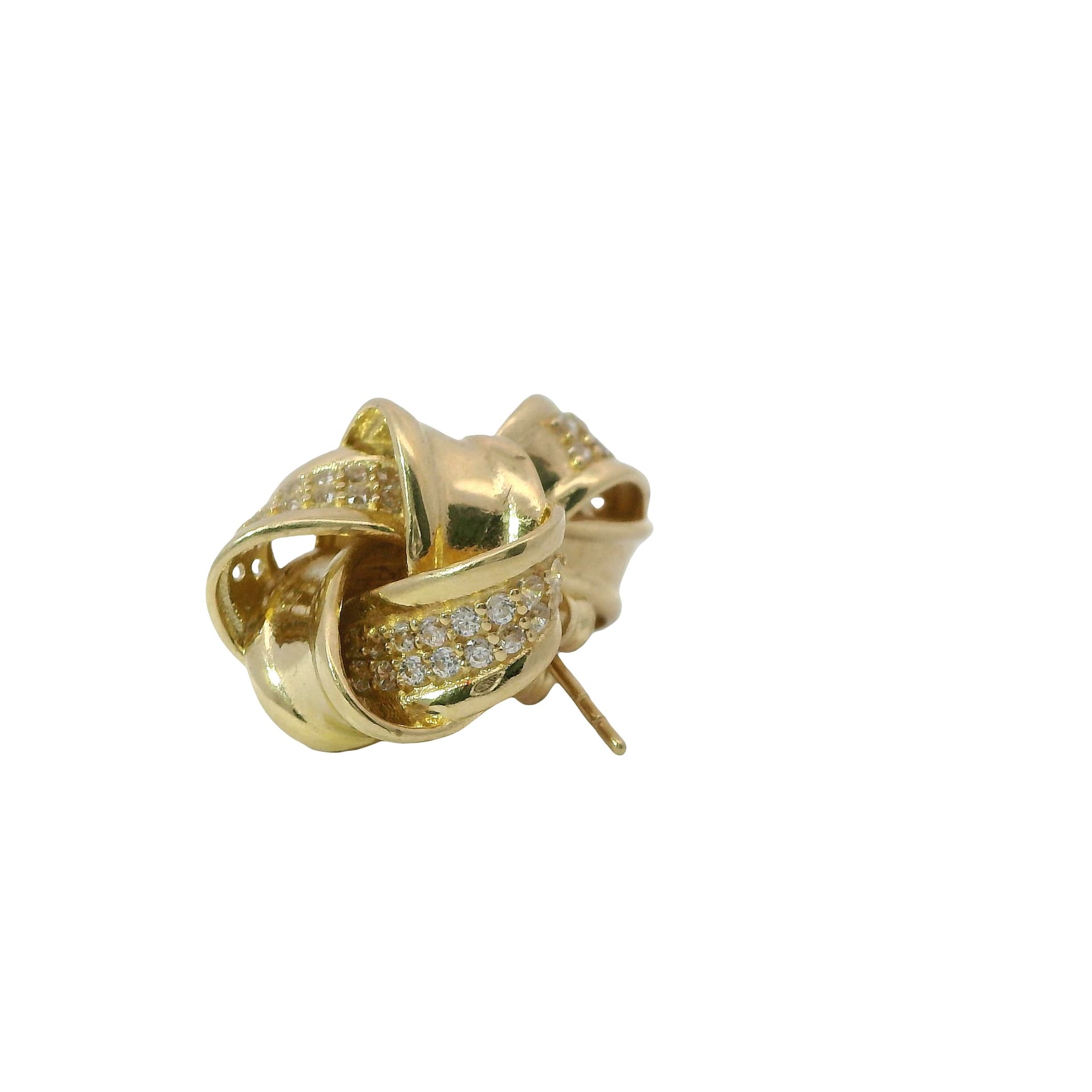 Solid 14K Yellow Gold Stud Earrings, Set with Cubic Zirconia (CZ), Made To Order., view 4