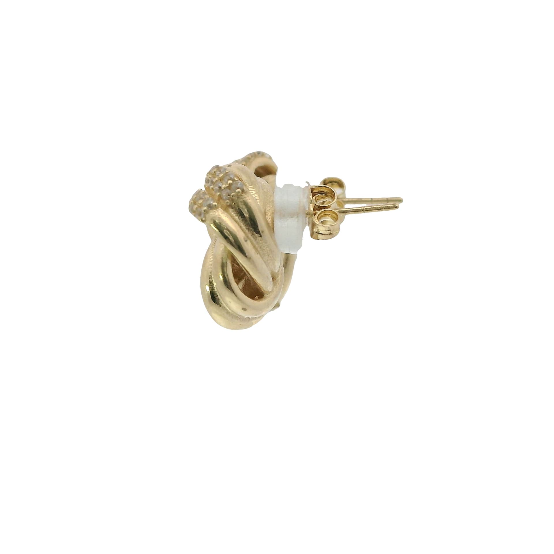 Solid 14K Yellow Gold Stud Earrings, Set with Cubic Zirconia (CZ), Made To Order., view 3