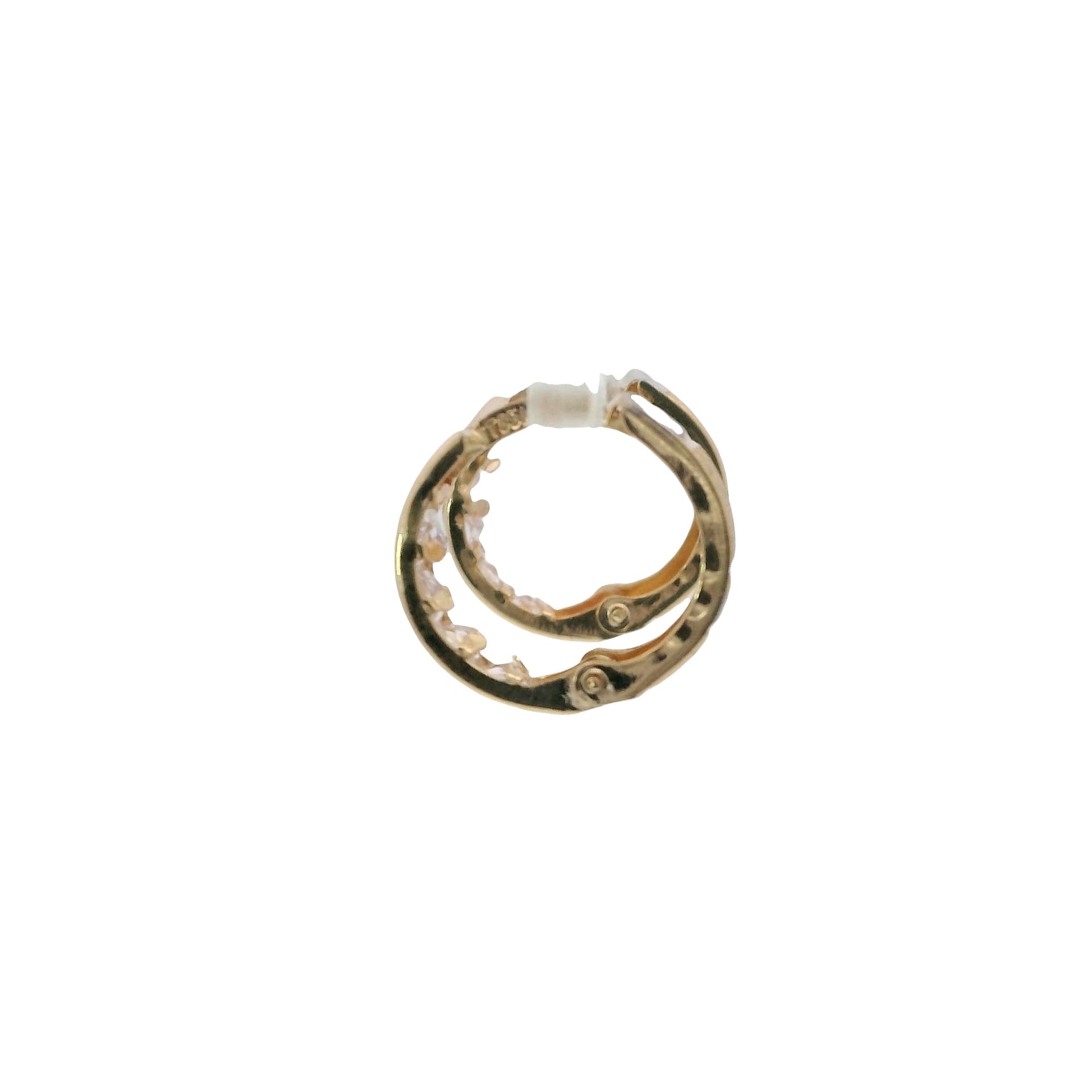 Solid 14K Two-tone Gold Huggie Earrings, Set with Cubic Zirconia (CZ), Diamond-cut Finish, Made To Order., view 4