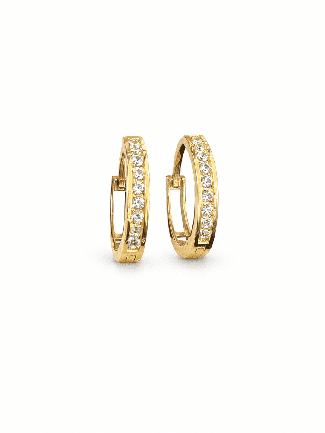 Solid 14K Yellow Gold Huggie Earrings, Set with Cubic Zirconia (CZ), Made To Order.