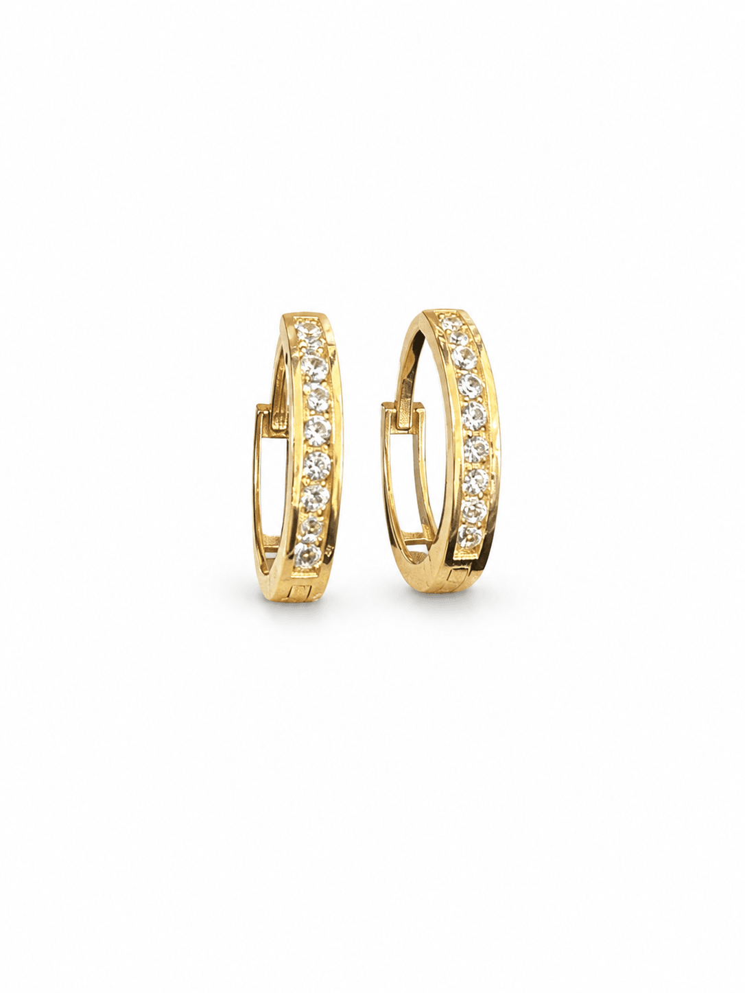 Solid 14K Yellow Gold Huggie Earrings, Set with Cubic Zirconia (CZ), Made To Order.