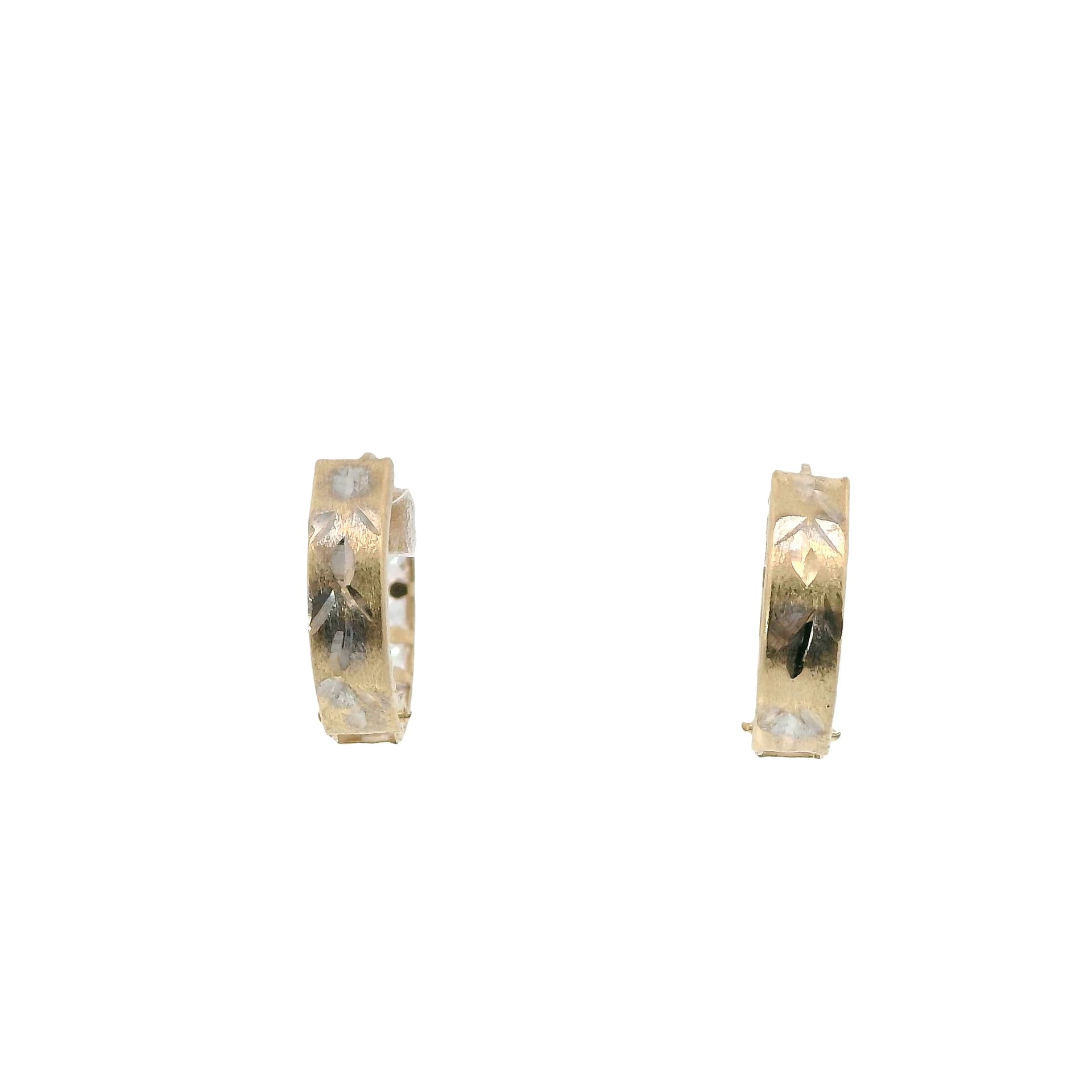 Solid 14K Two-tone Gold Huggie Earrings, Set with Cubic Zirconia (CZ), Diamond-cut Finish, Made To Order.