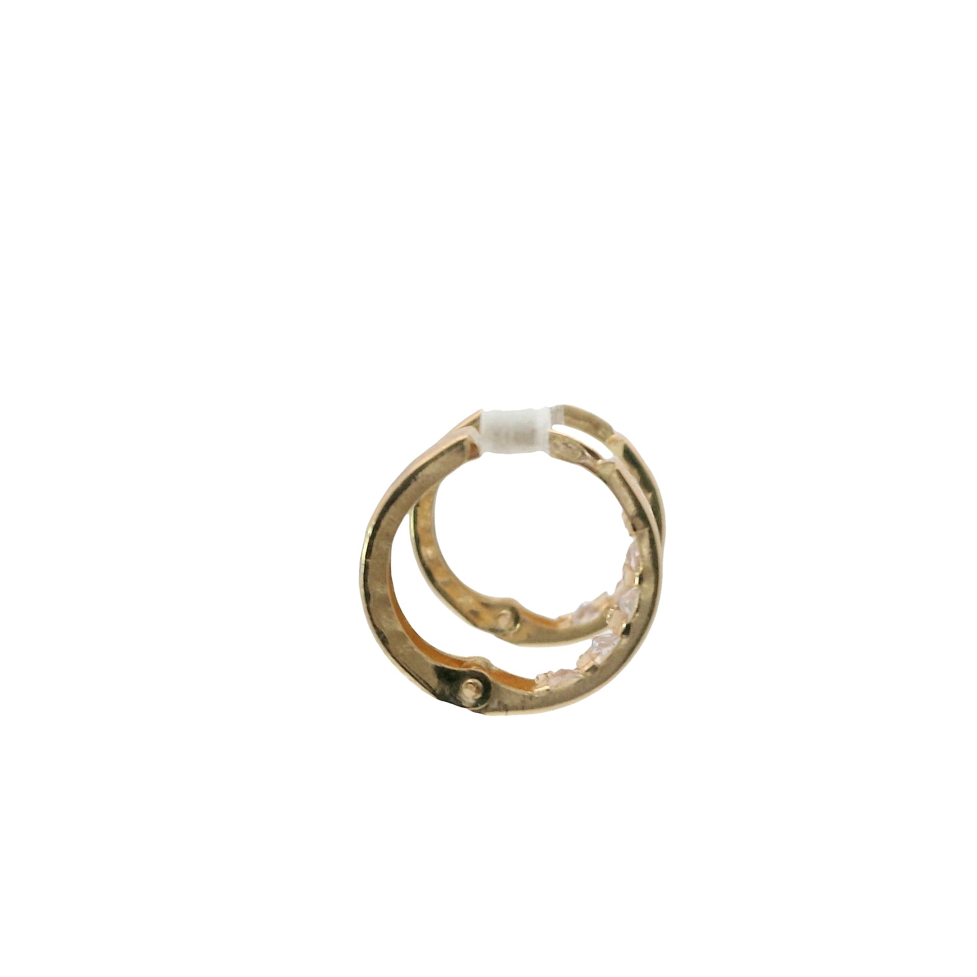 Solid 14K Two-tone Gold Huggie Earrings, Set with Cubic Zirconia (CZ), Diamond-cut Finish, Made To Order., view 3