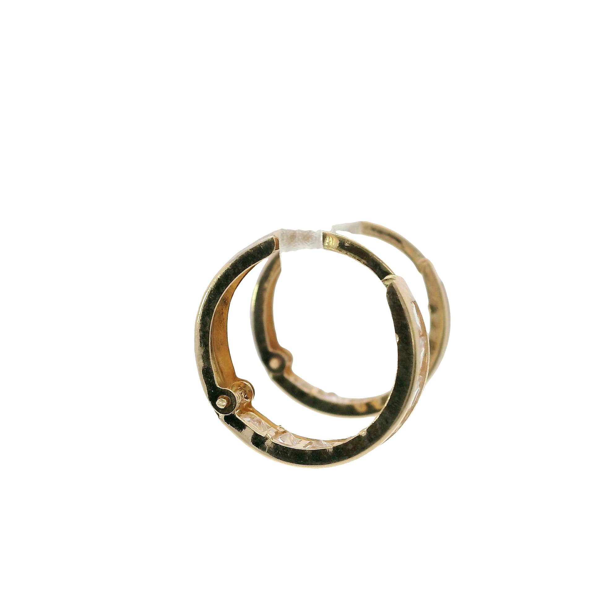Solid 14K Two-tone Gold Huggie Earrings, Set with Cubic Zirconia (CZ), Diamond-cut Finish, Made To Order., view 4