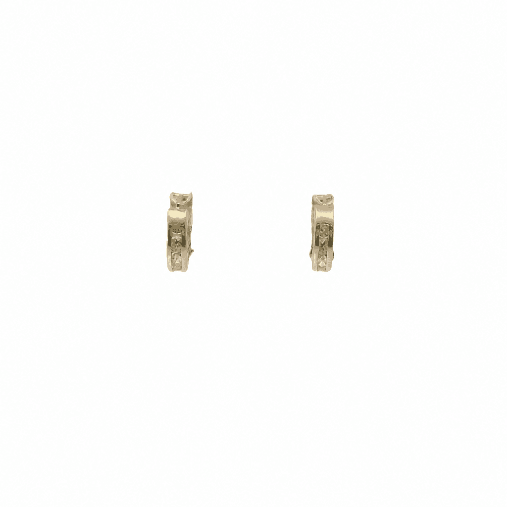 Solid 14K Yellow Gold Huggie Earrings, Set with Cubic Zirconia (CZ), Diamond-cut Finish, Made To Order., view 4
