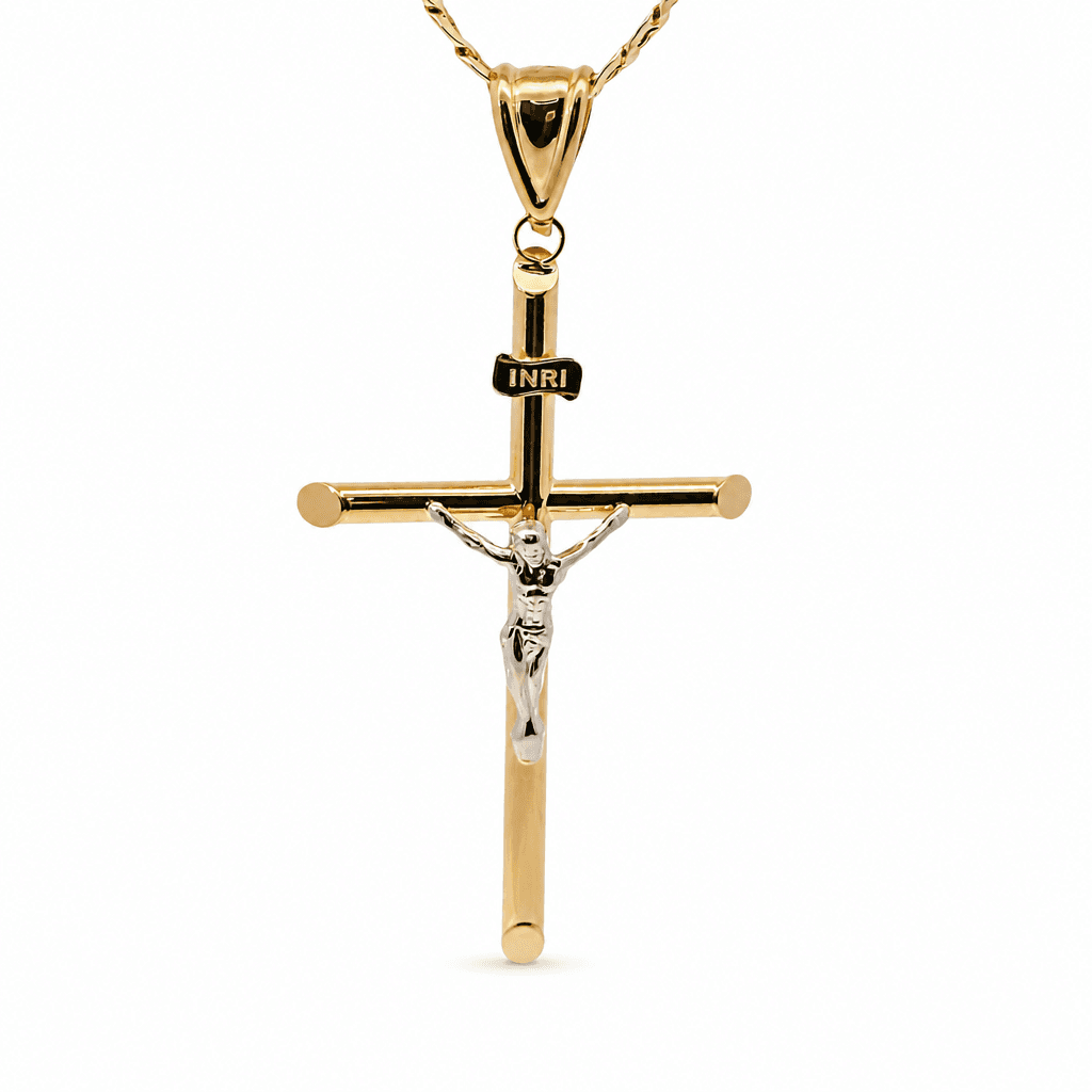 Hollow 14K Two-tone Gold Crucifix Cross Charm, Chain Not Included, Made To Order.