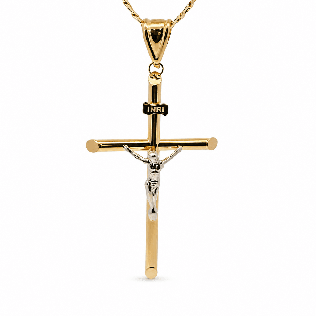 Hollow 14K Two-tone Gold Crucifix Cross Charm, Chain Not Included, Made To Order.