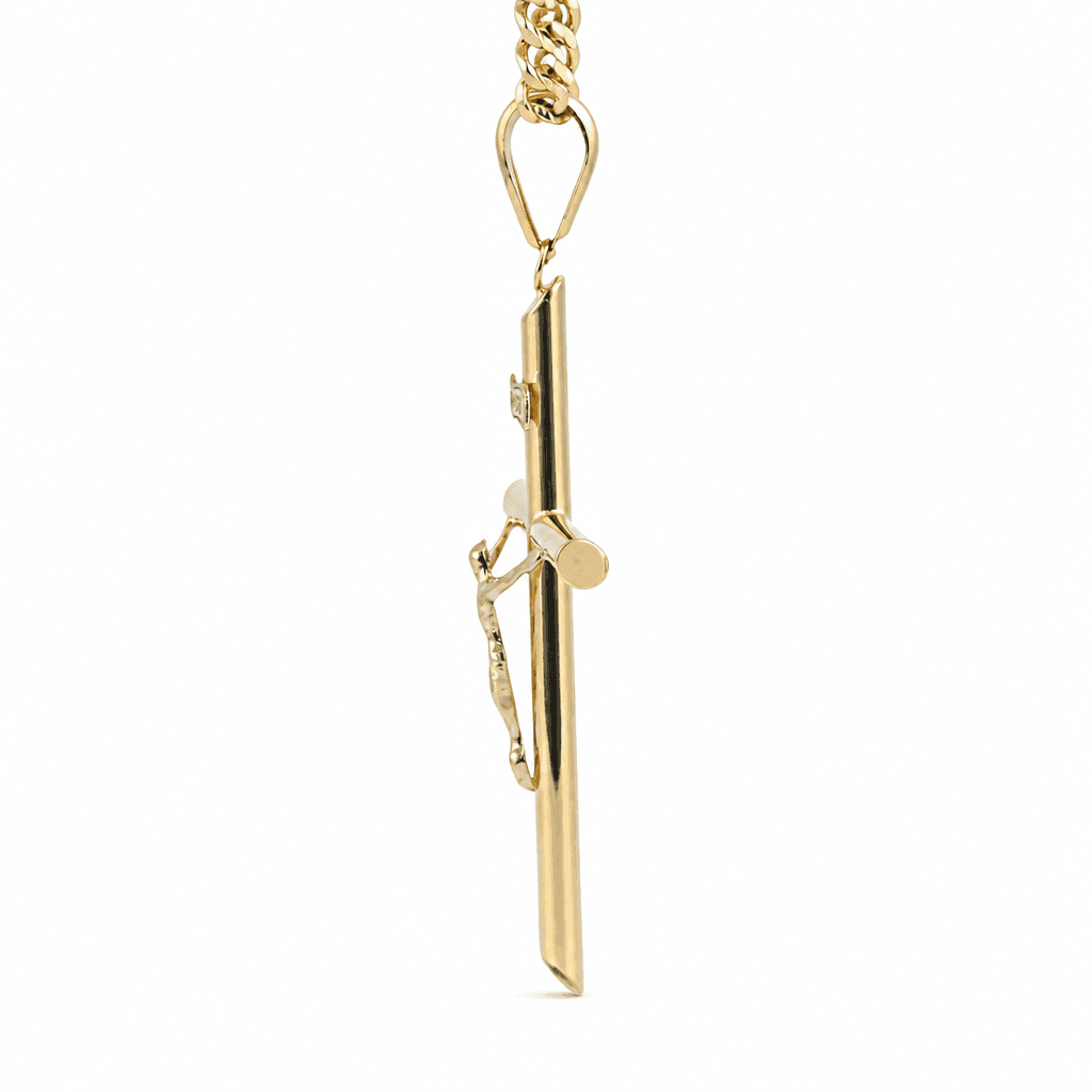 Hollow 14K Two-tone Gold Crucifix Cross Charm, Chain Not Included, Made To Order., view 3