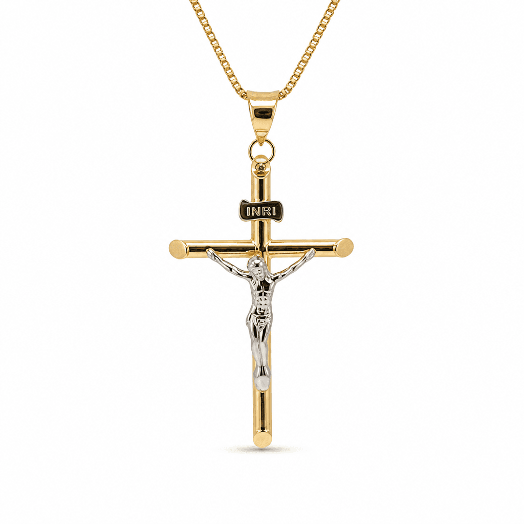 Hollow 14K Two-tone Gold Crucifix Cross Charm, Chain Not Included, Made To Order.