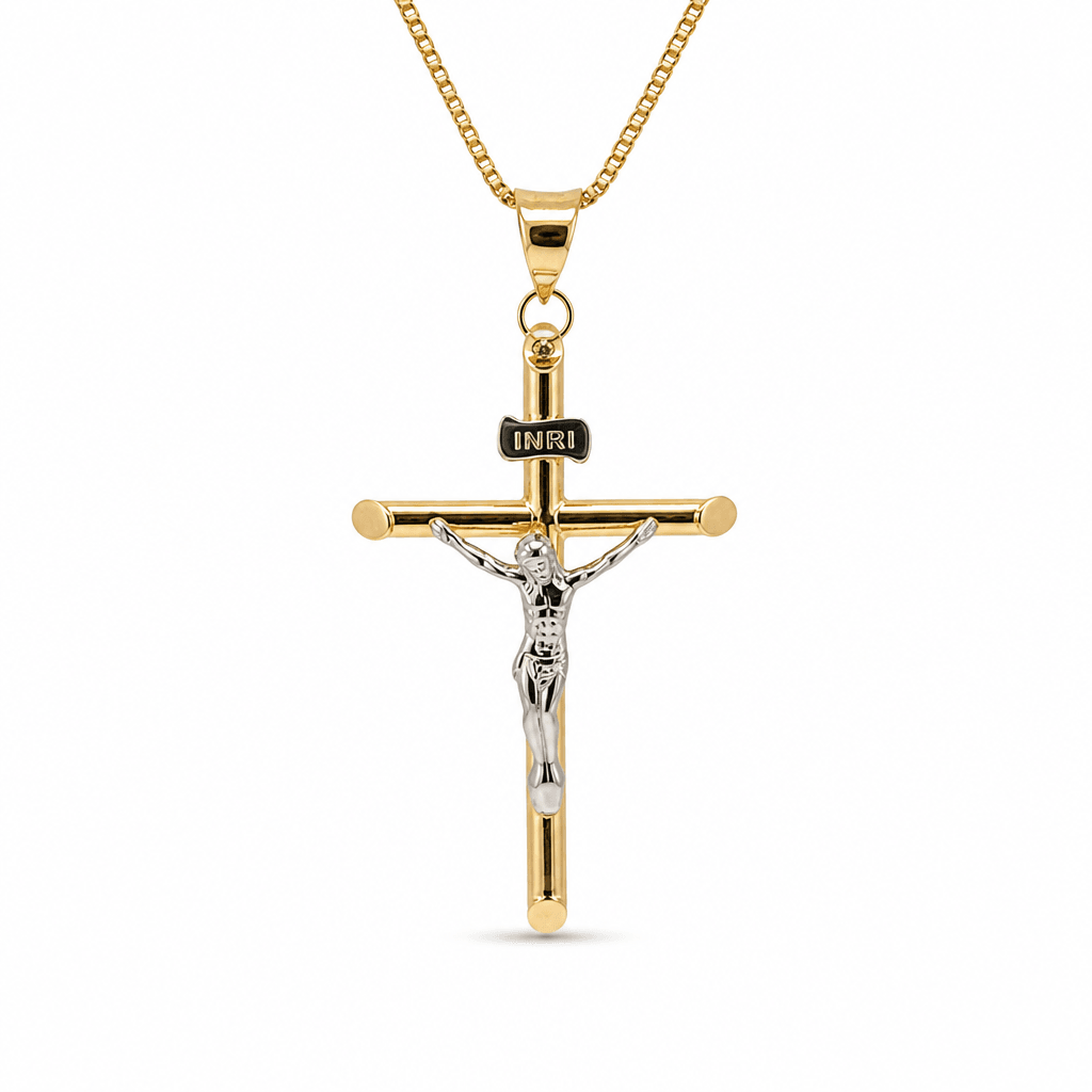 Hollow 14K Two-tone Gold Crucifix Cross Charm, Chain Not Included, Made To Order.