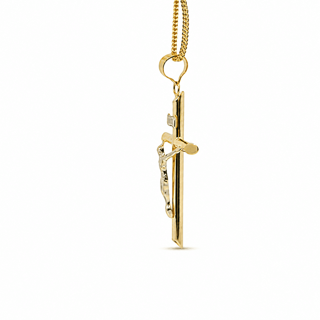 Hollow 14K Two-tone Gold Crucifix Cross Charm, Chain Not Included, Made To Order., view 3
