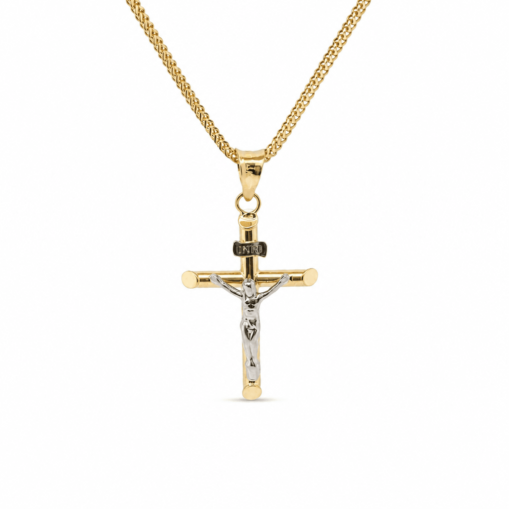 Hollow 14K Two-tone Gold Crucifix Cross Charm, Chain Not Included, Made To Order.