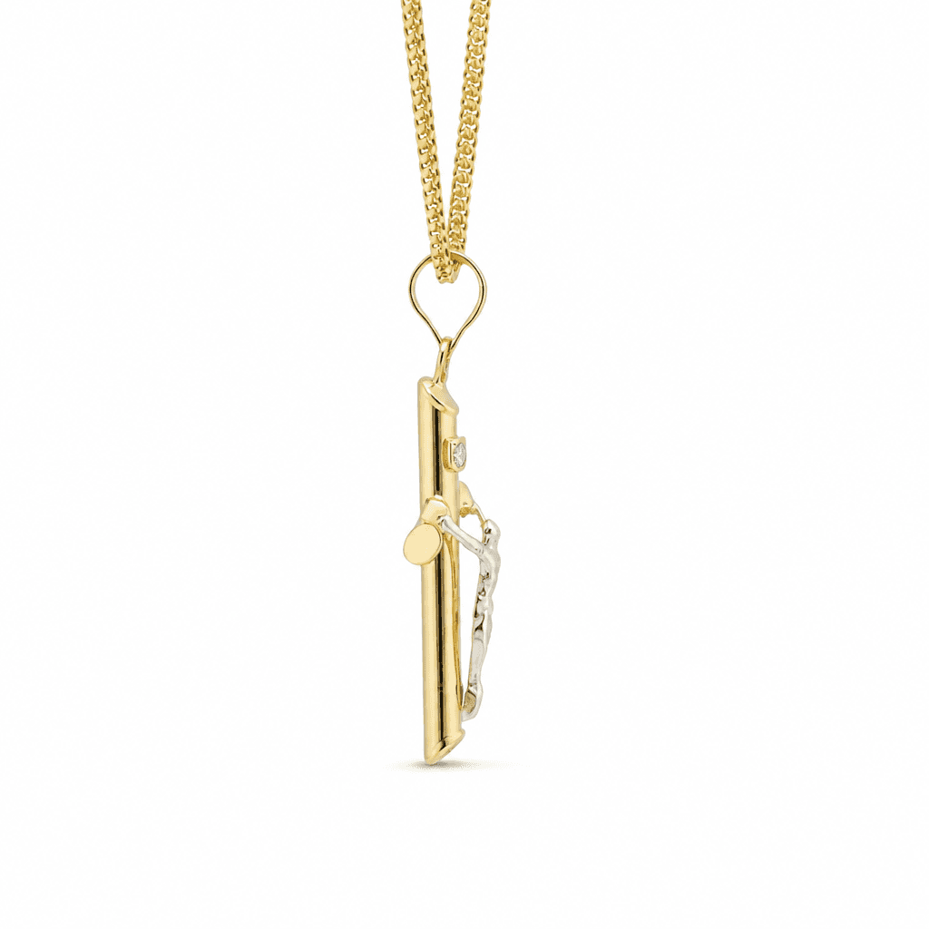 Hollow 14K Two-tone Gold Crucifix Cross Charm, Chain Not Included, Made To Order., view 5