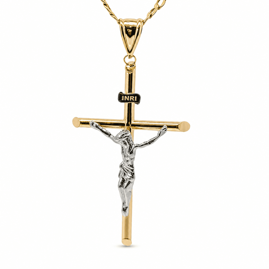 Hollow 14K Two-tone Gold Crucifix Cross Charm, Chain Not Included, Made To Order.