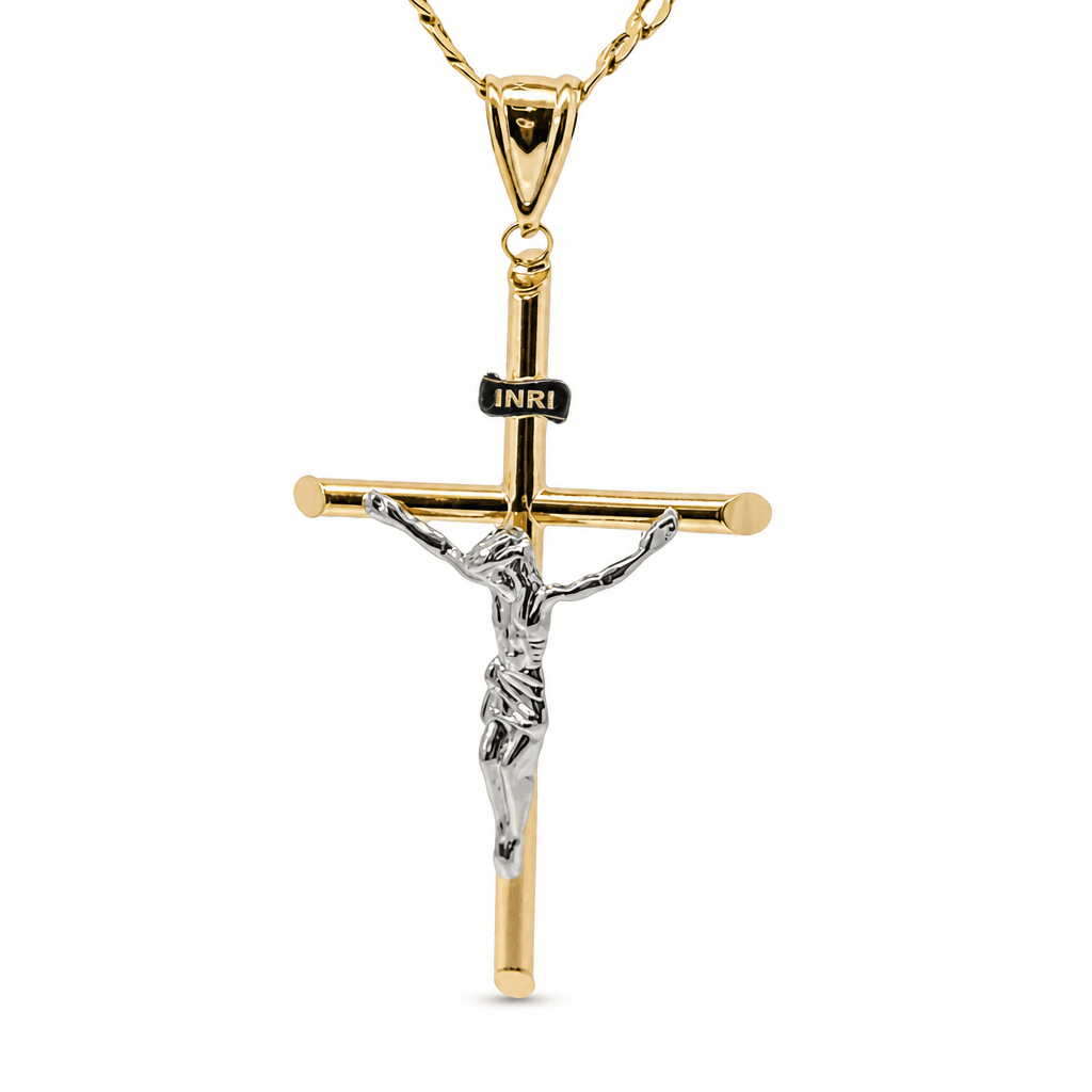 Hollow 14K Two-tone Gold Crucifix Cross Charm, Chain Not Included, Made To Order.