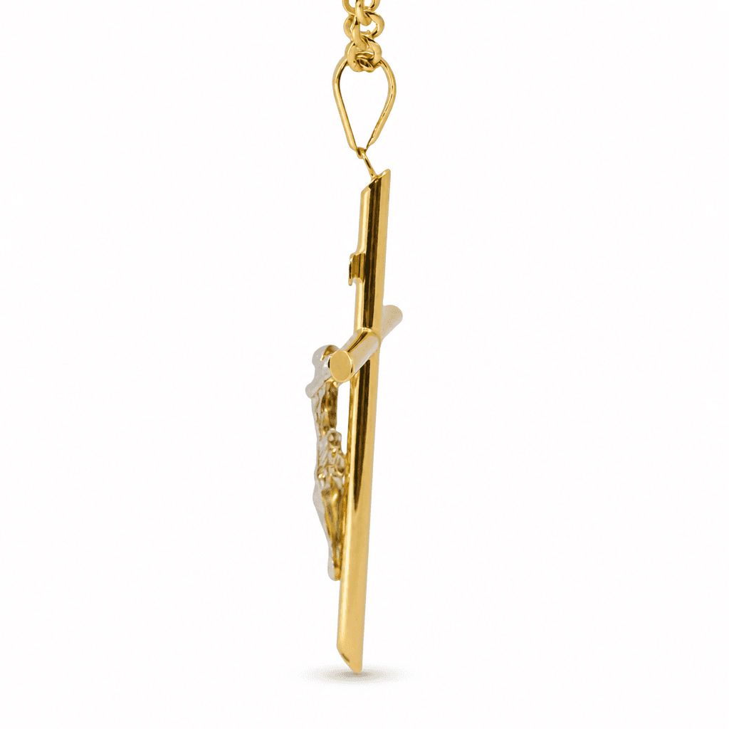 Hollow 14K Two-tone Gold Crucifix Cross Charm, Chain Not Included, Made To Order., view 3