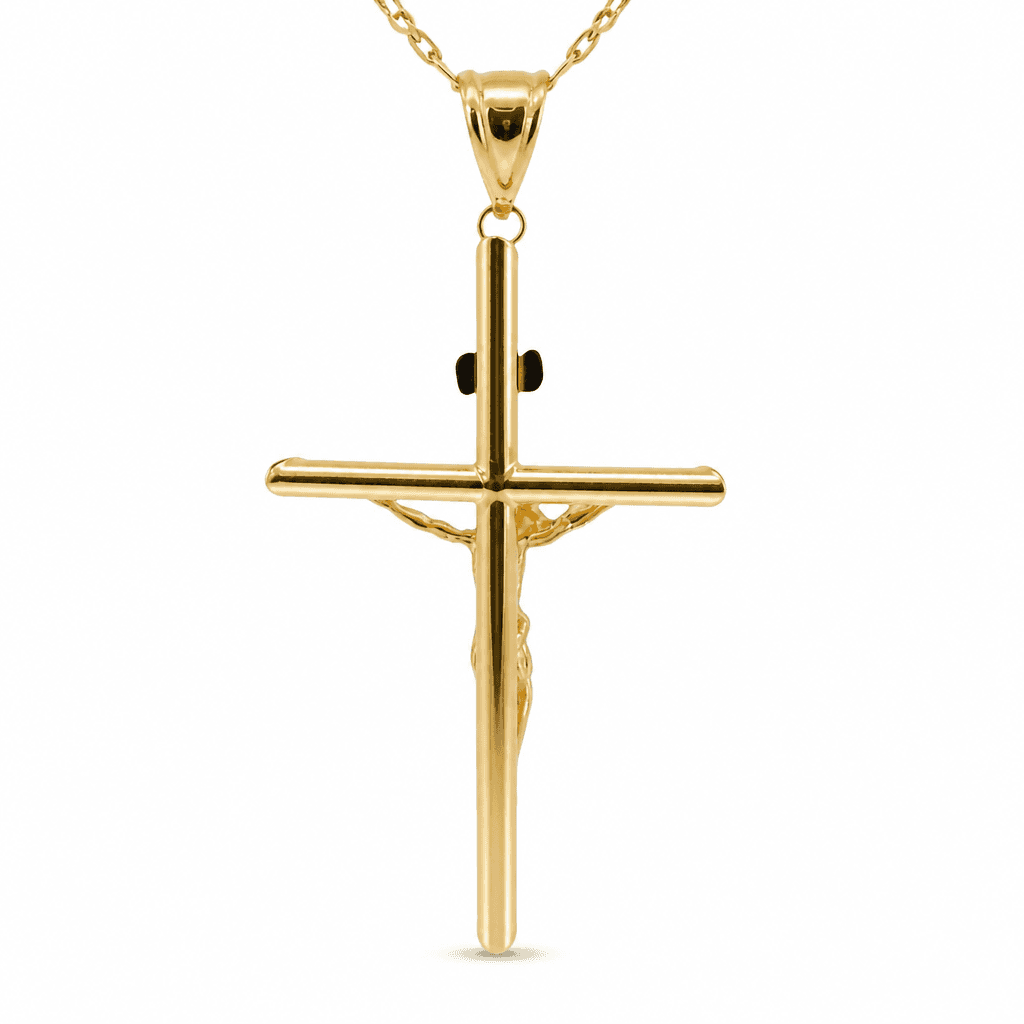 Hollow 14K Two-tone Gold Crucifix Cross Charm, Chain Not Included, Made To Order., view 4