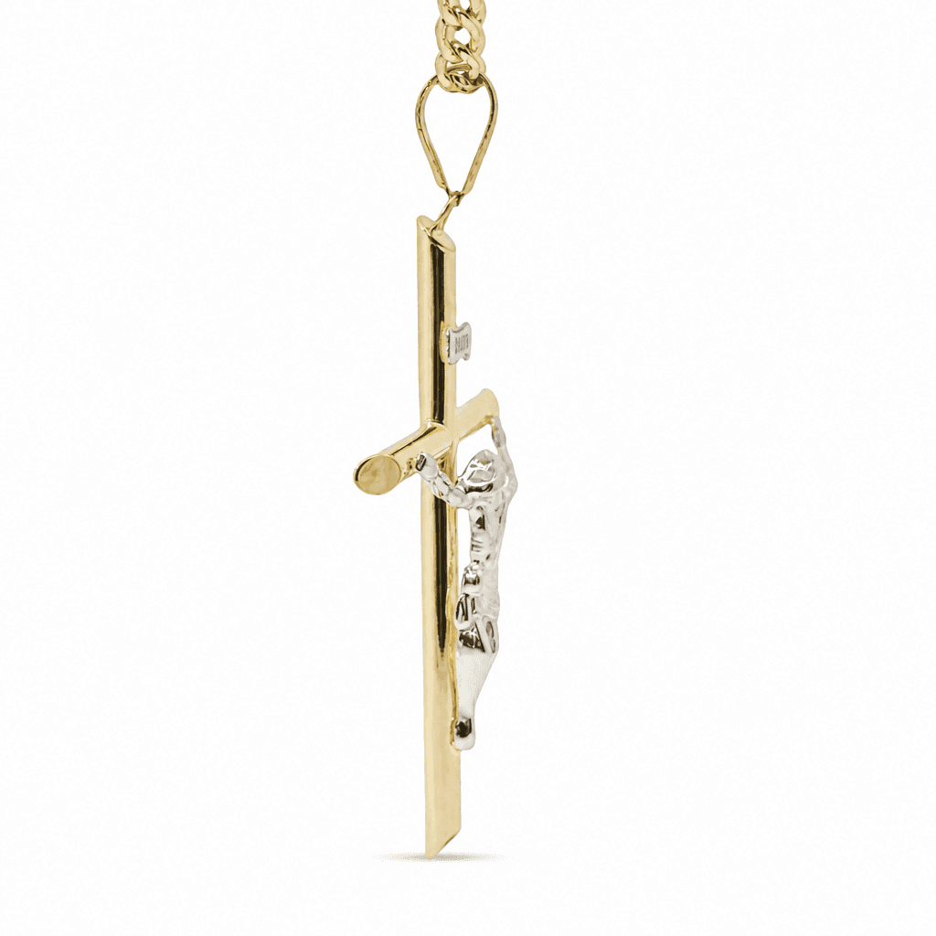 Hollow 14K Two-tone Gold Crucifix Cross Charm, Chain Not Included, Made To Order., view 5