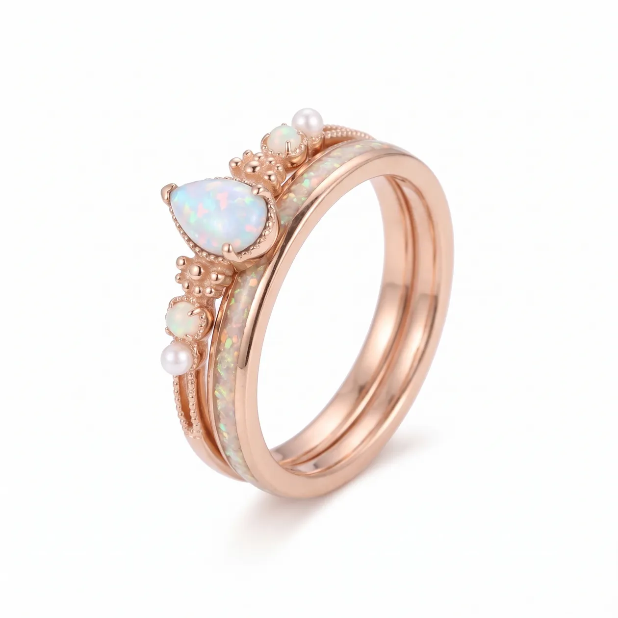 Rose Gold Opal Pear Set