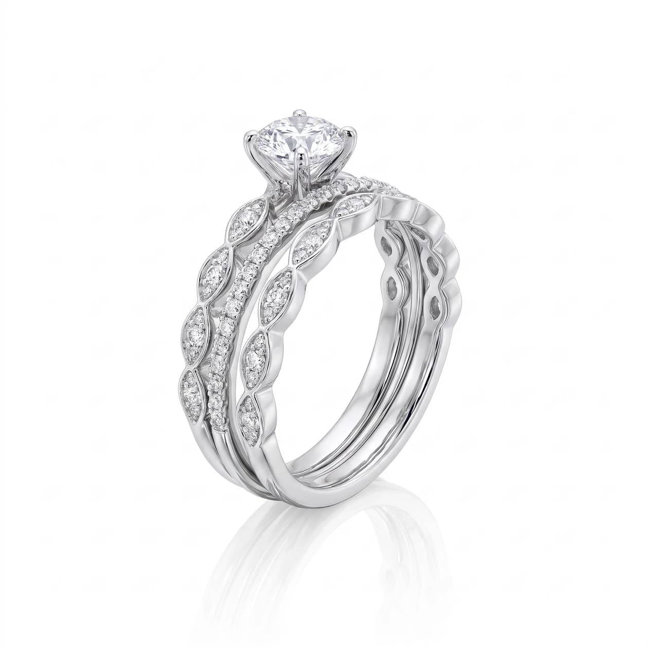 Round Solitaire Leaf Band Set