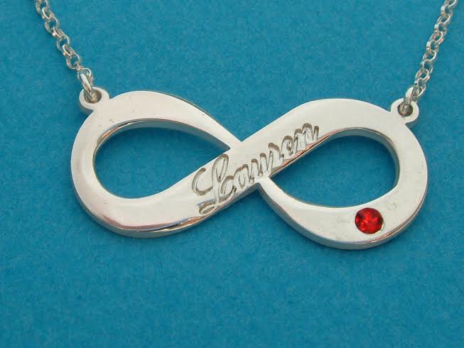 Engraved Infinity Name Necklace with Crystal Birthstone, view 4