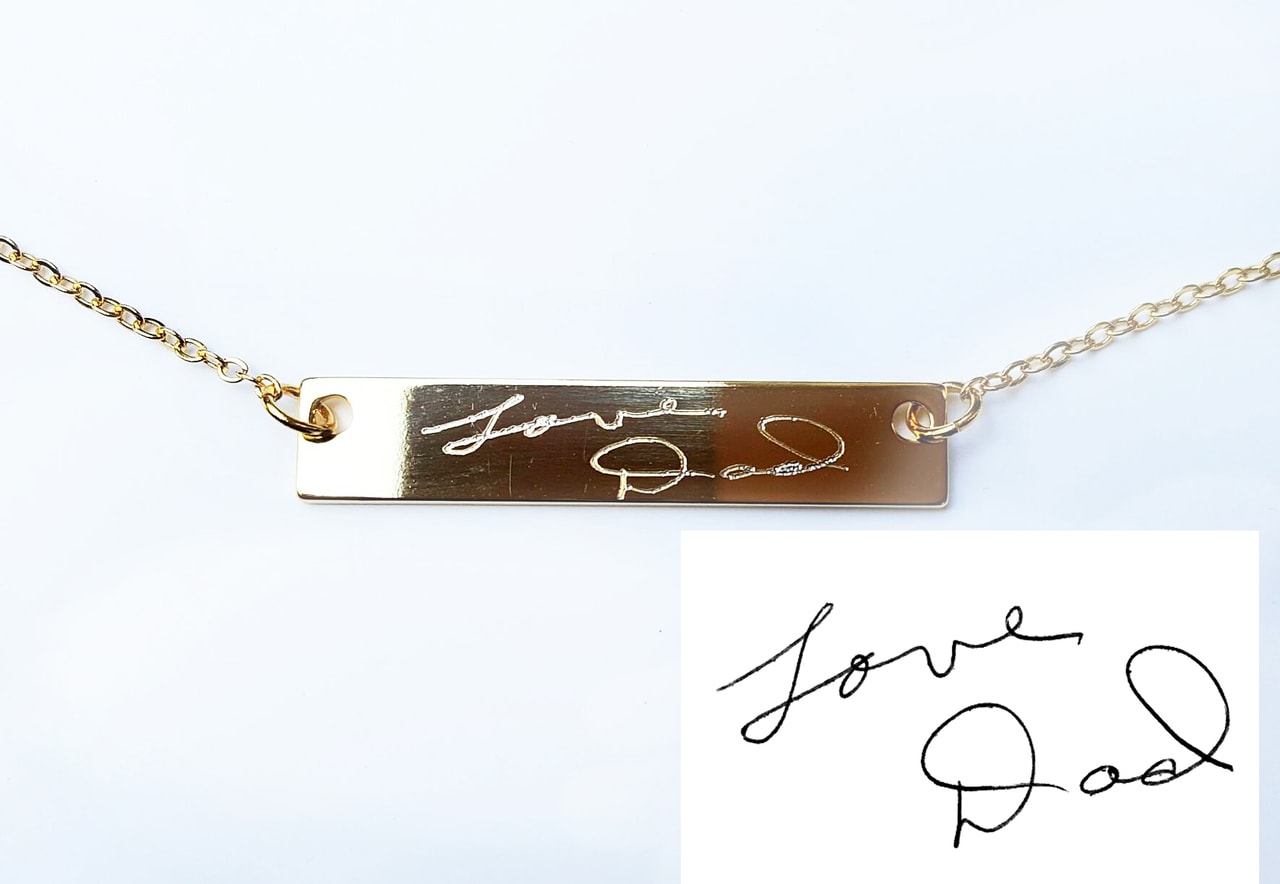 Signature Handwritten Engraved Bar Necklace