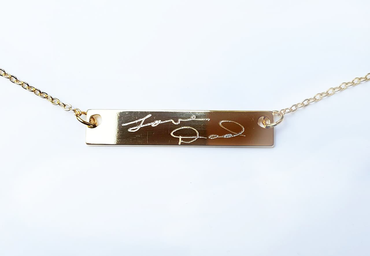 Signature Handwritten Engraved Bar Necklace, view 3