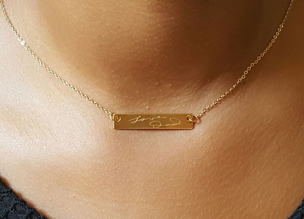 Signature Handwritten Engraved Bar Necklace, view 4