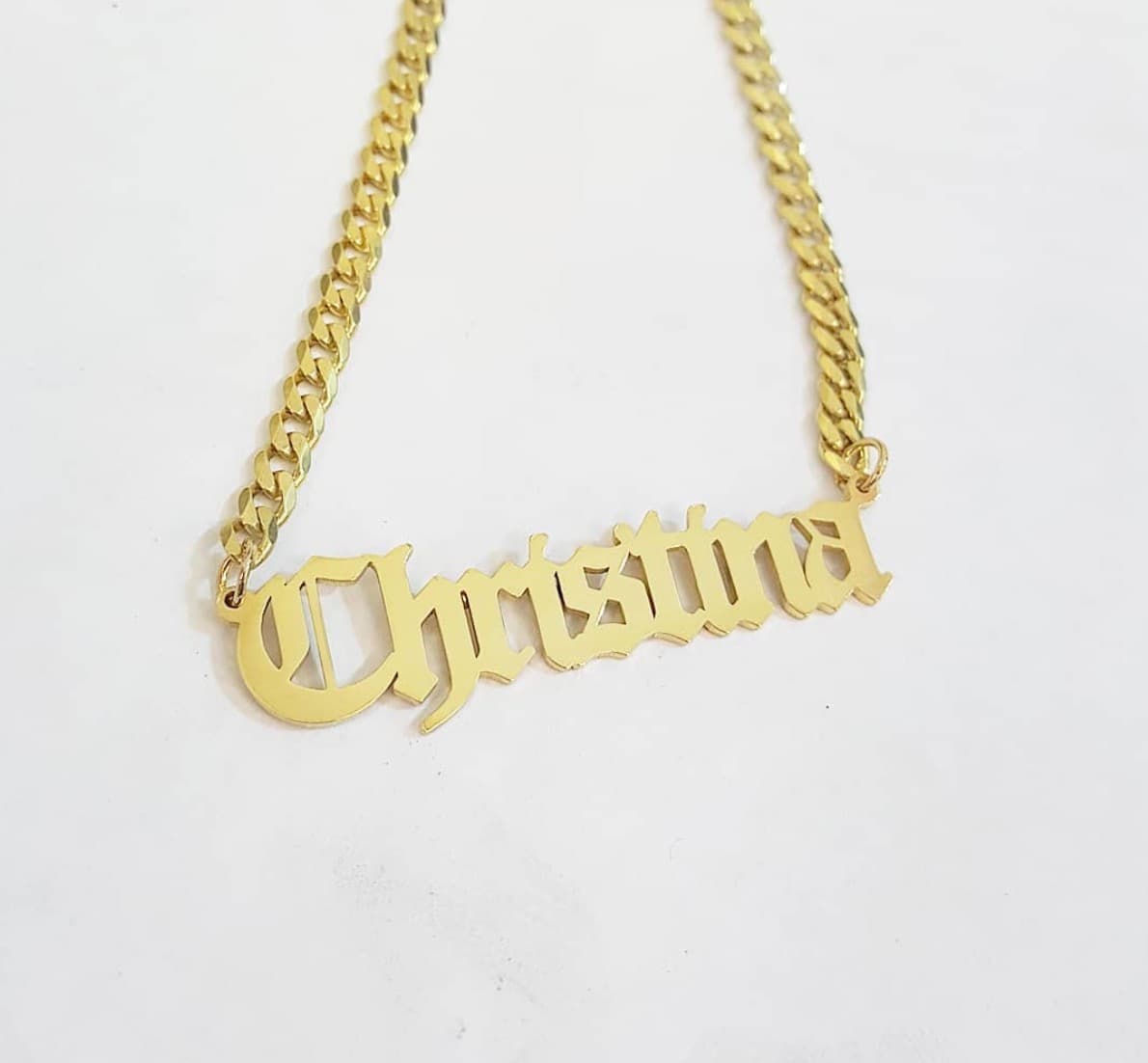 Cuban Link Old English Name Necklace, view 3