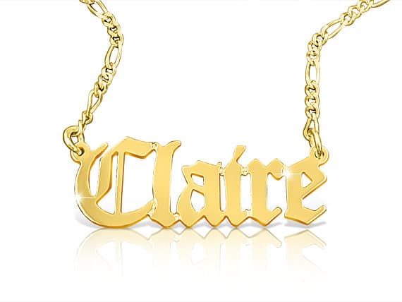 Old English Name Necklace with Figaro Chain