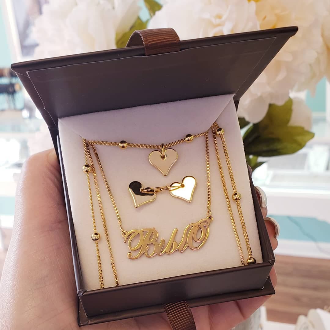 Layer Set of Personalized Necklace, Heart Necklace and Matching Earrings, view 3