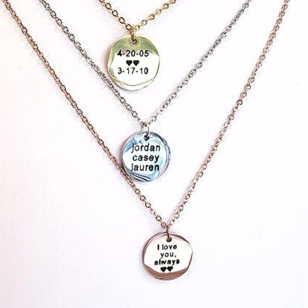 Block Deep Engraved Disc Necklace