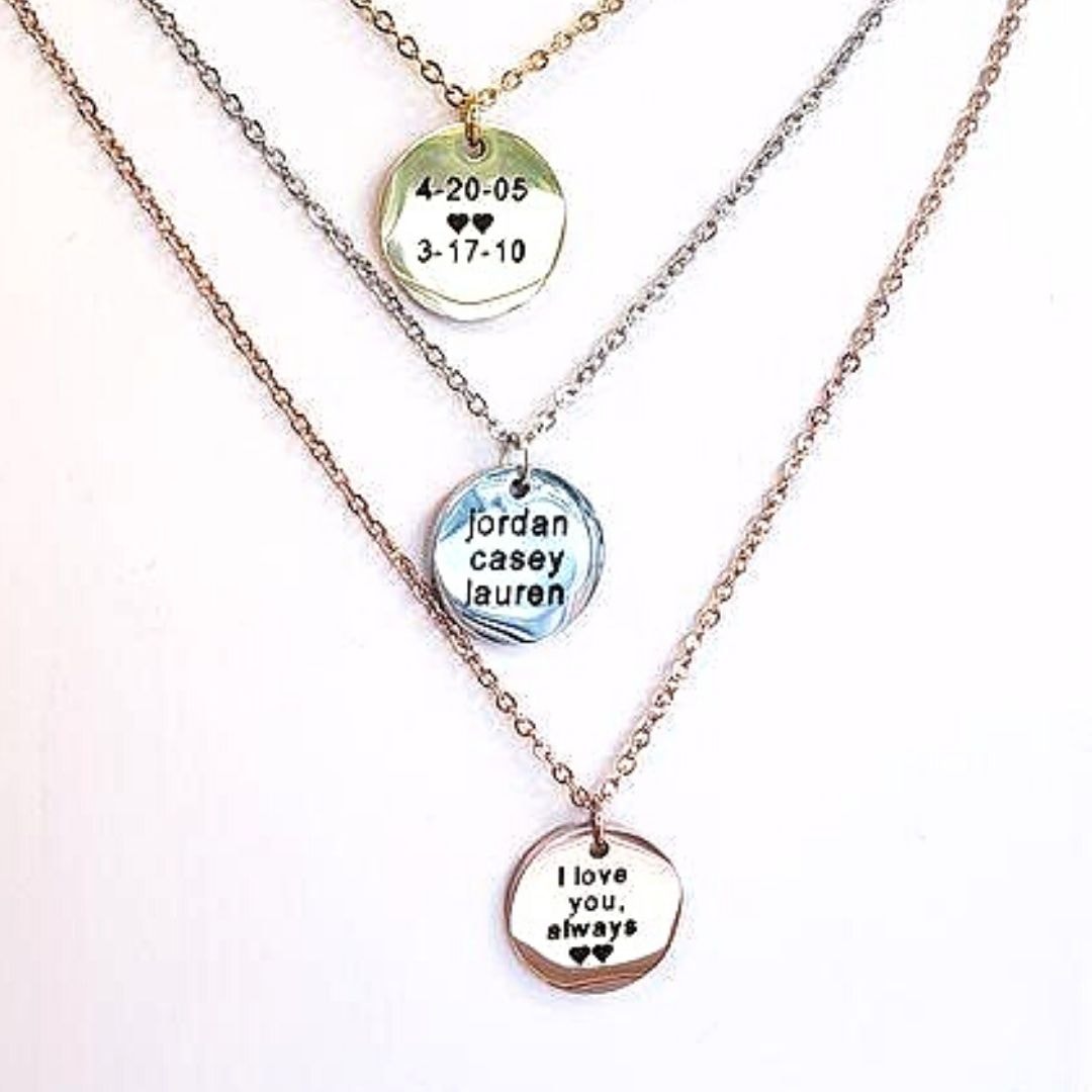 Block Deep Engraved Disc Necklace