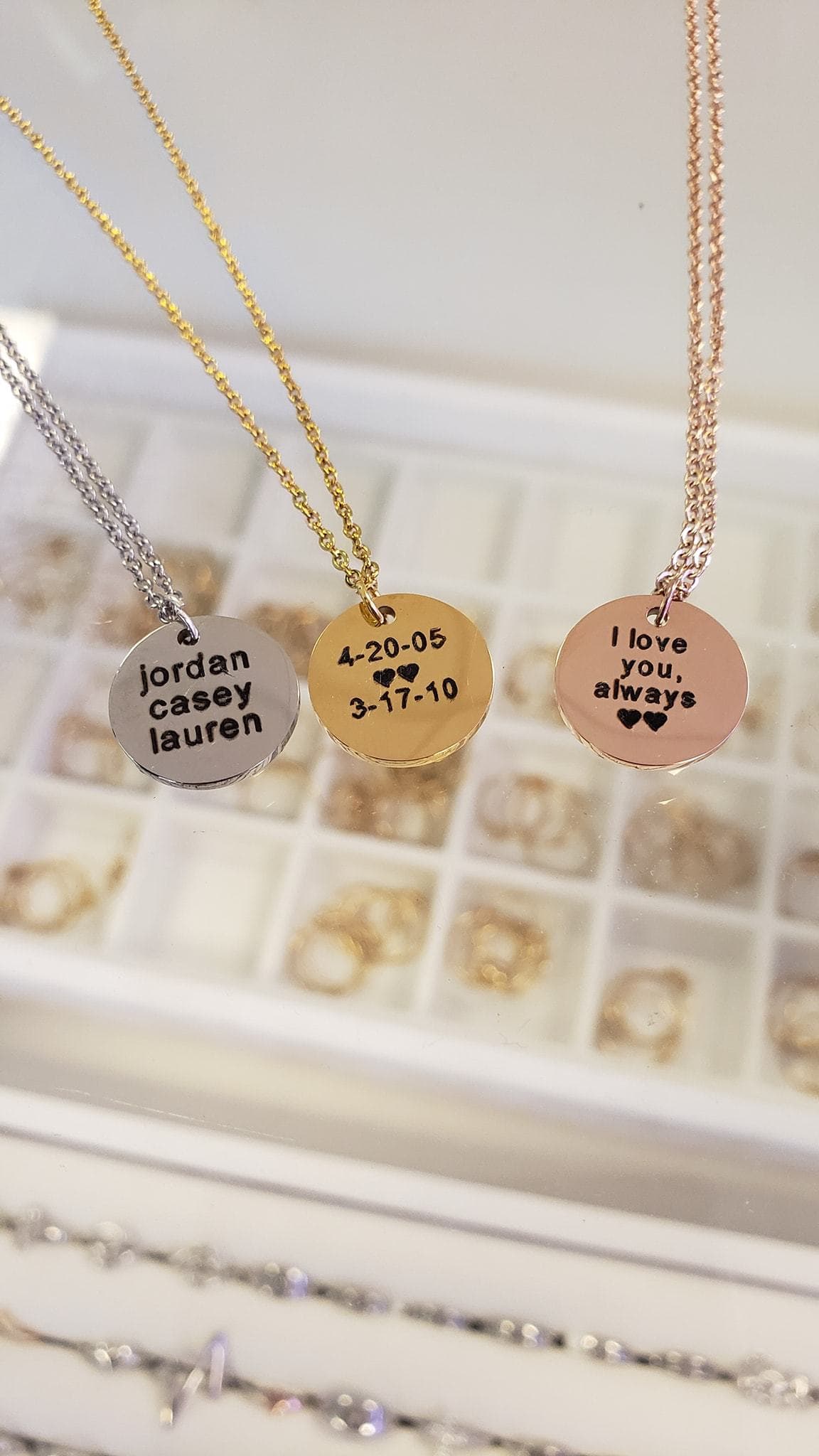 Block Deep Engraved Disc Necklace, view 3