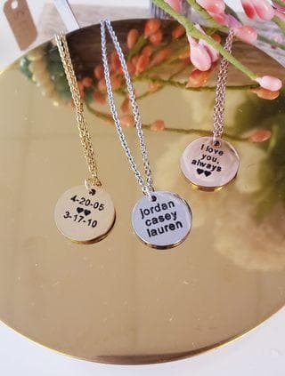 Block Deep Engraved Disc Necklace, view 4