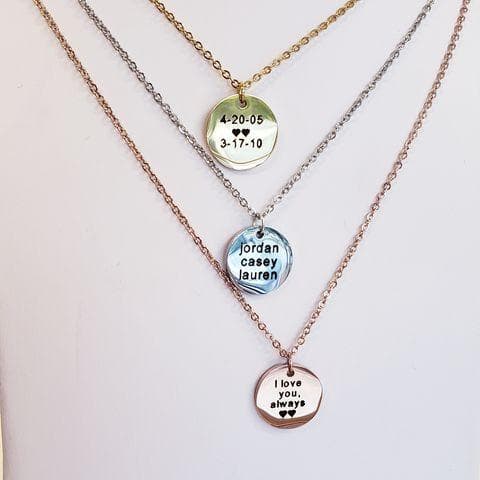 Block Deep Engraved Disc Necklace, view 5