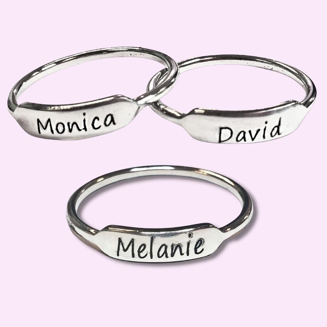Engraved Stackable Ring Print Font Sterling Silver or Gold Plated, view 3