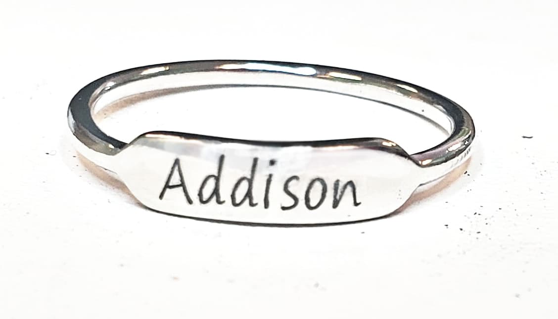 Engraved Stackable Ring Print Font Sterling Silver or Gold Plated, view 4