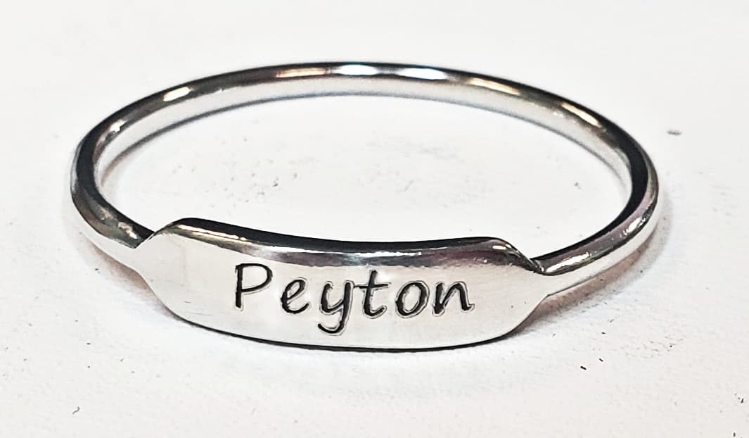 Engraved Stackable Ring Print Font Sterling Silver or Gold Plated, view 5