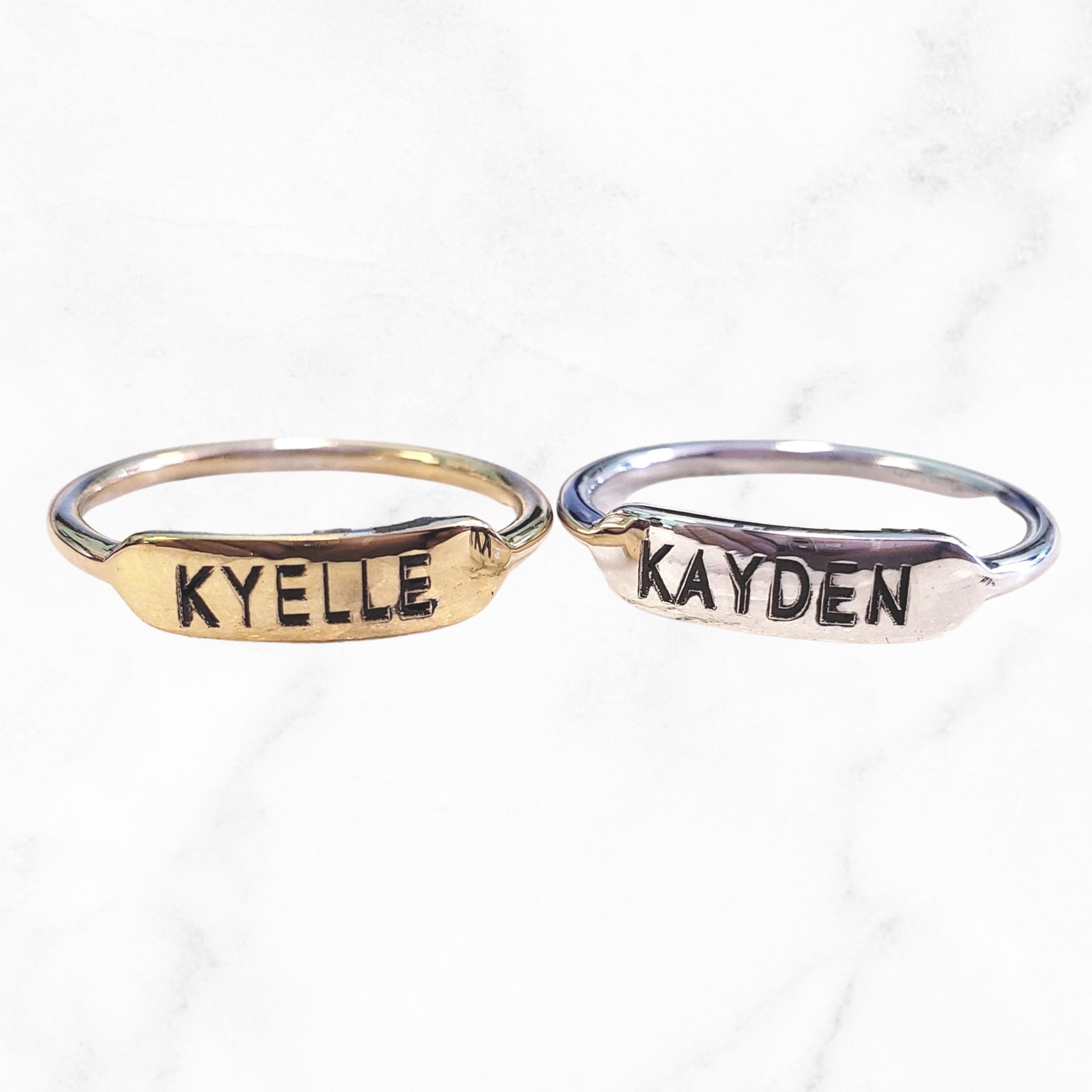 Engraved Stackable Ring Block Font Sterling Silver or Gold Plated