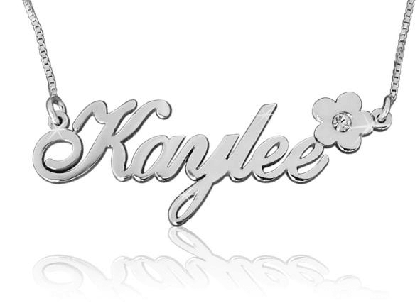 Kaylee Style Silver Name Necklace with Crystal Birthstone, Any Name!