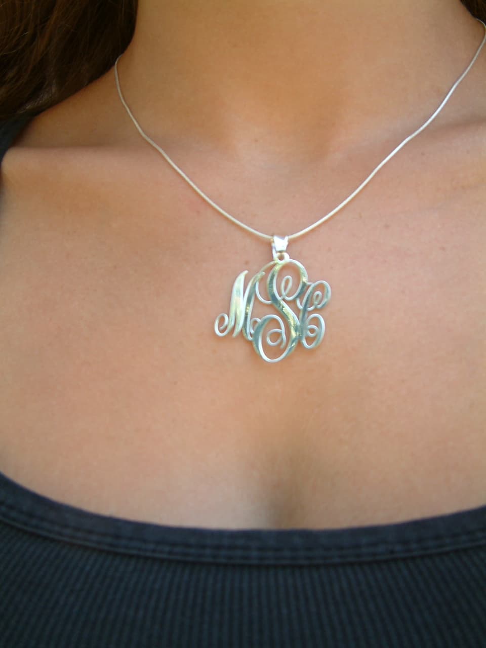 Monogram Necklace Script Style Initials, view 5
