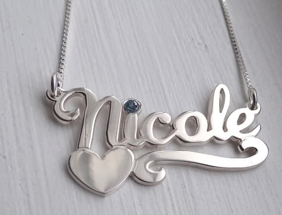 Nicole Style Silver Name Necklace with Heart and Crystal, view 3