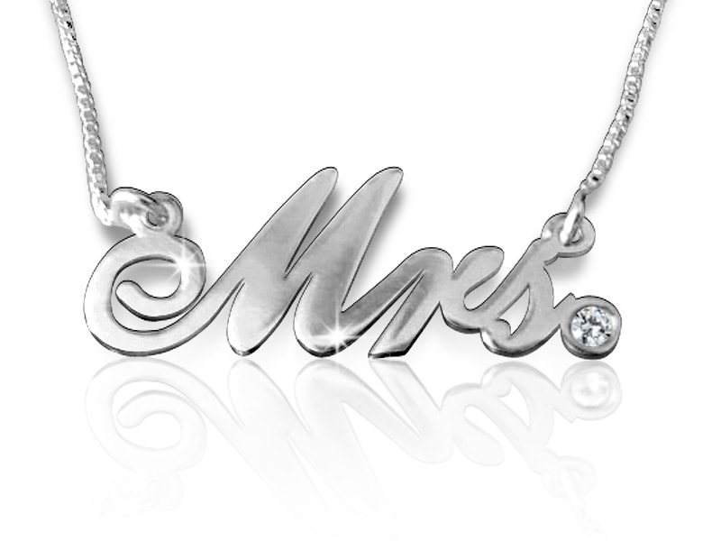 Mrs. Cursive Name Necklace with Swarovski Element