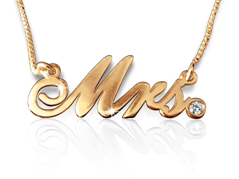 Mrs. Cursive Name Necklace with Swarovski Element, view 4