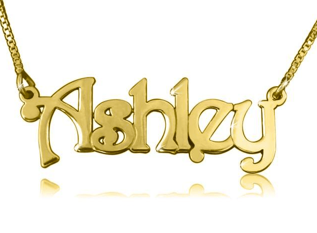 Swirly Print Gold Name Necklace