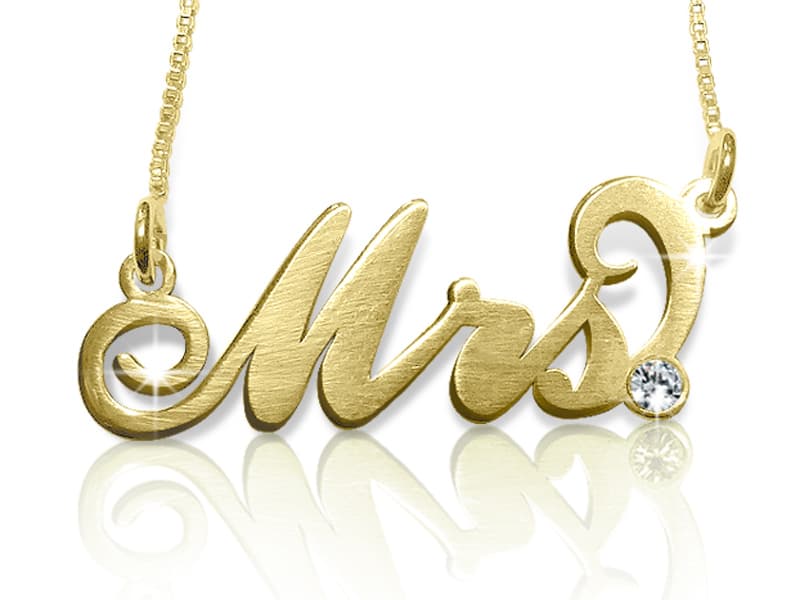 Mrs Carrie Name Necklace with Swarovski Birthstone Crystal